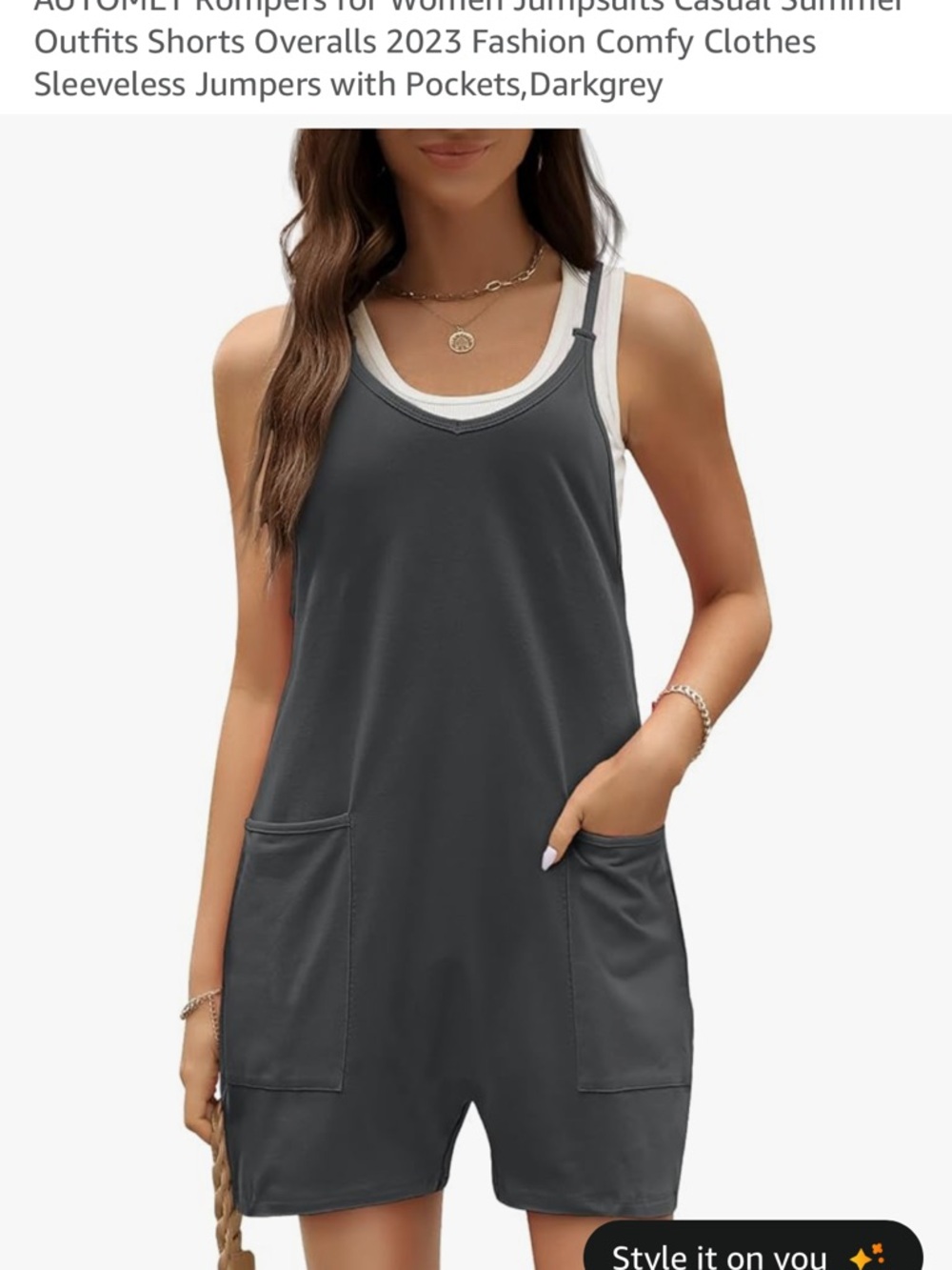 Sleeveless Dark Grey Casual Romper with Pockets